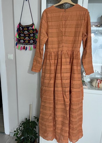 Turuncu Uzun Bohem Elbise - Görsel 3