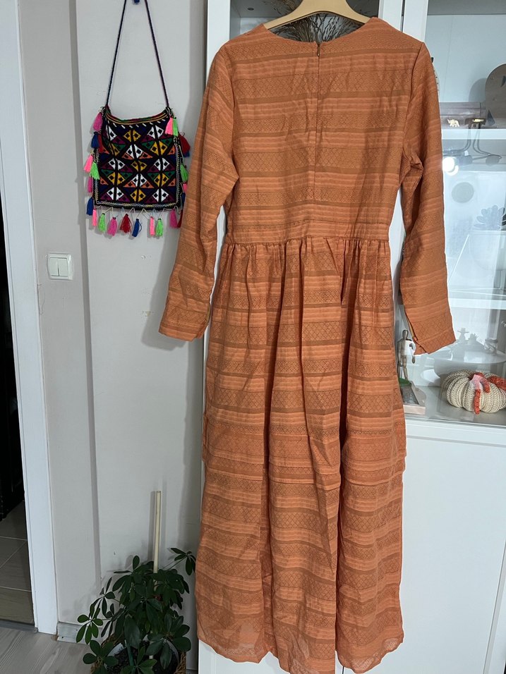 Turuncu Uzun Bohem Elbise - Görsel 3