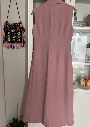 Pembe Düğmeli Uzun Kolsuz Kadın Klasik Yelek - Görsel 2