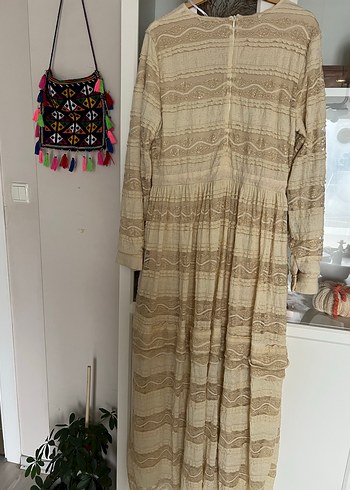 Bej Dantel Detaylı Bohem Uzun Elbise - Görsel 6