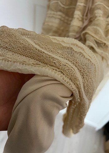 Bej Dantel Detaylı Bohem Uzun Elbise - Görsel 4