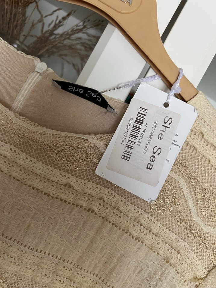 Bej Dantel Detaylı Bohem Uzun Elbise - Görsel 2