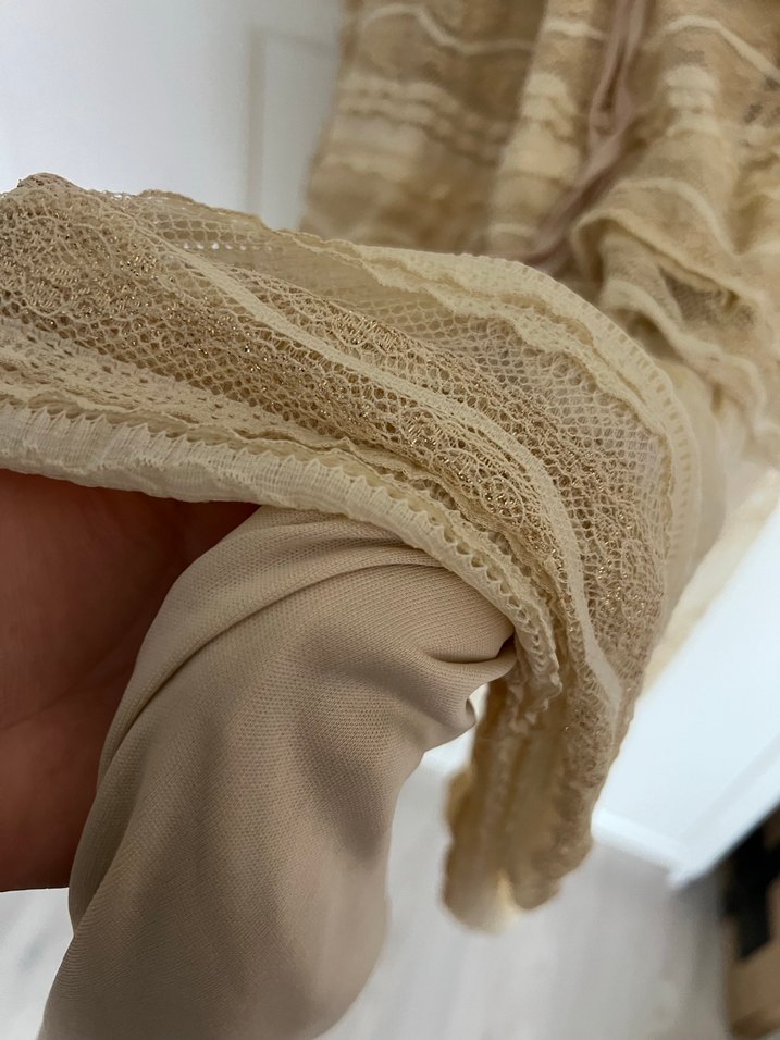 Bej Dantel Detaylı Bohem Uzun Elbise - Görsel 4