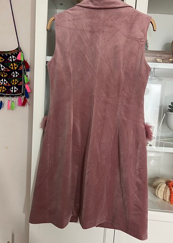 Pembe kadife Kadın Uzun Yelek - Görsel 4