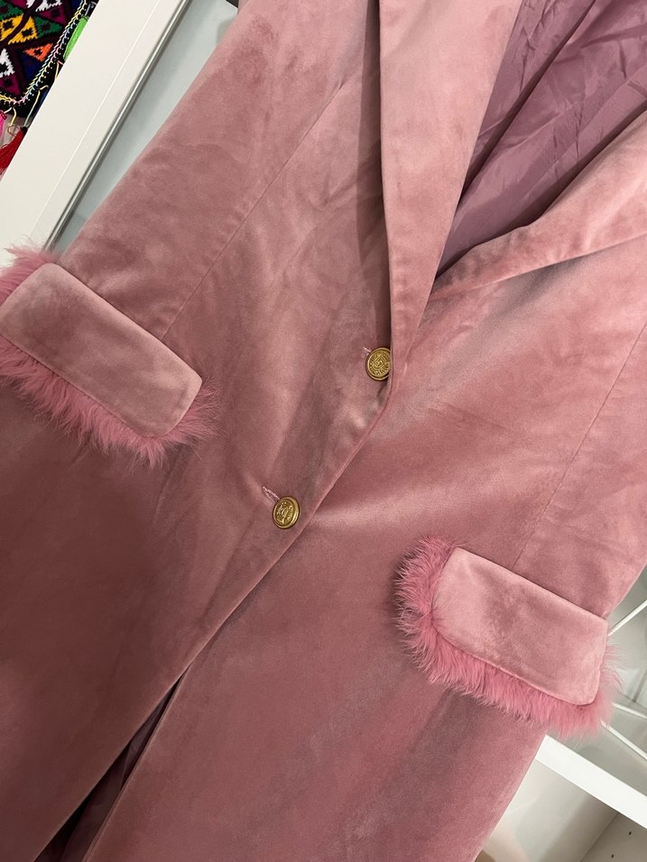 Pembe kadife Kadın Uzun Yelek - Görsel 2