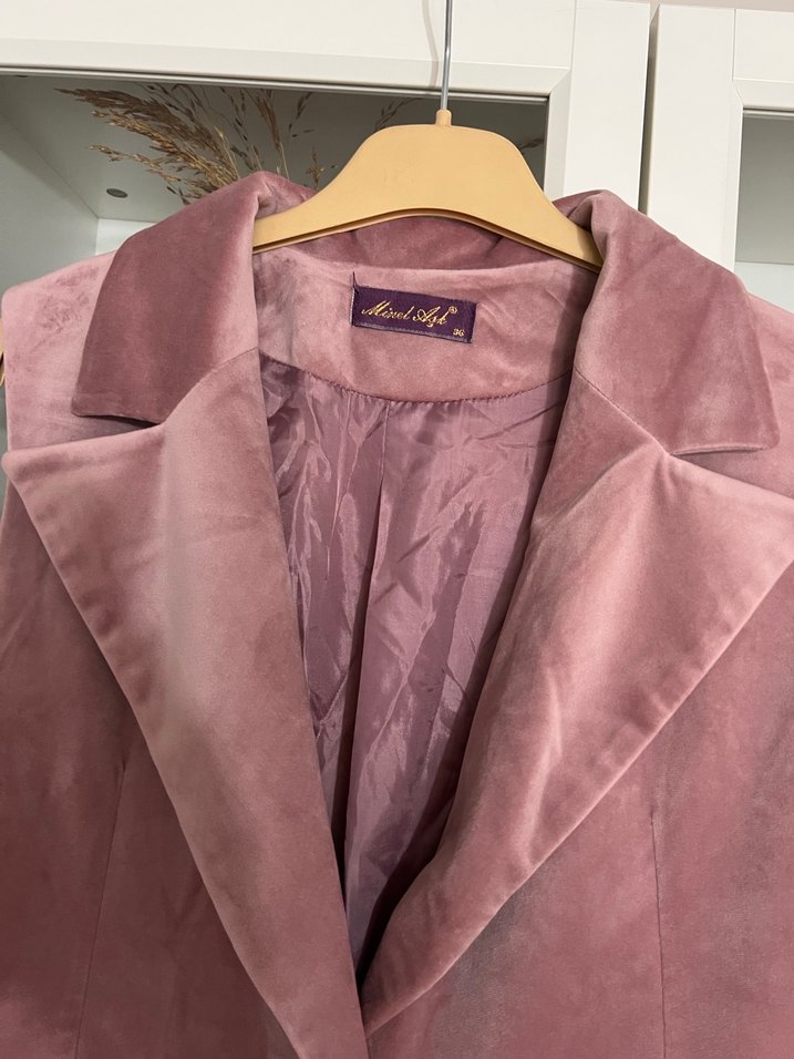 Pembe kadife Kadın Uzun Yelek - Görsel 3
