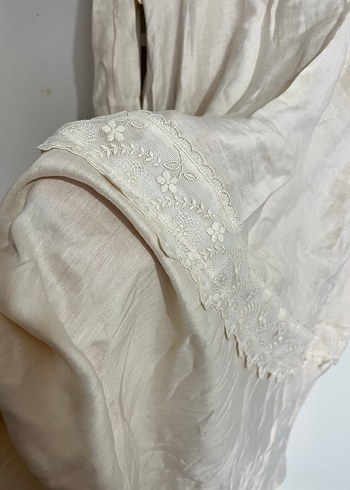 Bej Uzun Keten Kadın Elbise - Görsel 6