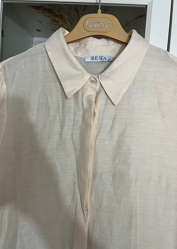 Bej Uzun Keten Kadın Elbise - Görsel 4