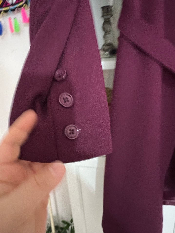 Mor Kadın Kemerli Uzun Klasik Kaban - Görsel 3