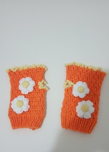 Etnik Desenli Turuncu Örgü Kız Eldiveni - Görsel 2