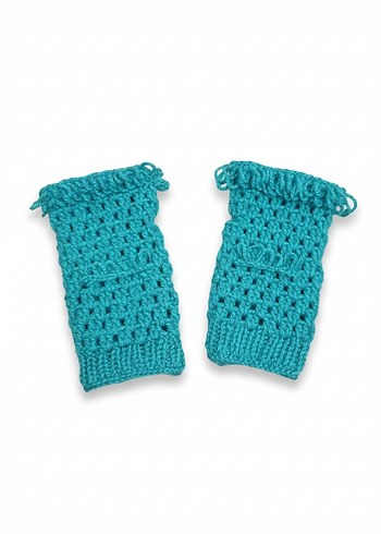 Turkuaz Örgü Bohem Kadın Eldiveni - Görsel 2