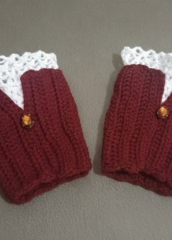 Bordo Örgü Kadın Eldiven - Görsel 2