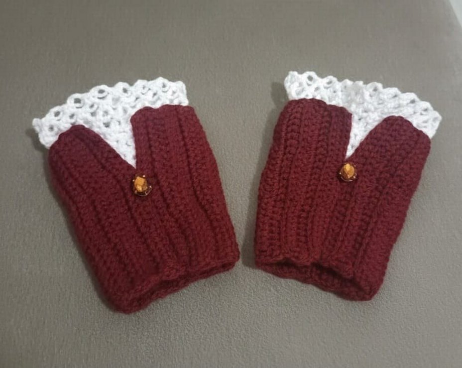 Bordo Örgü Kadın Eldiven - Görsel 2