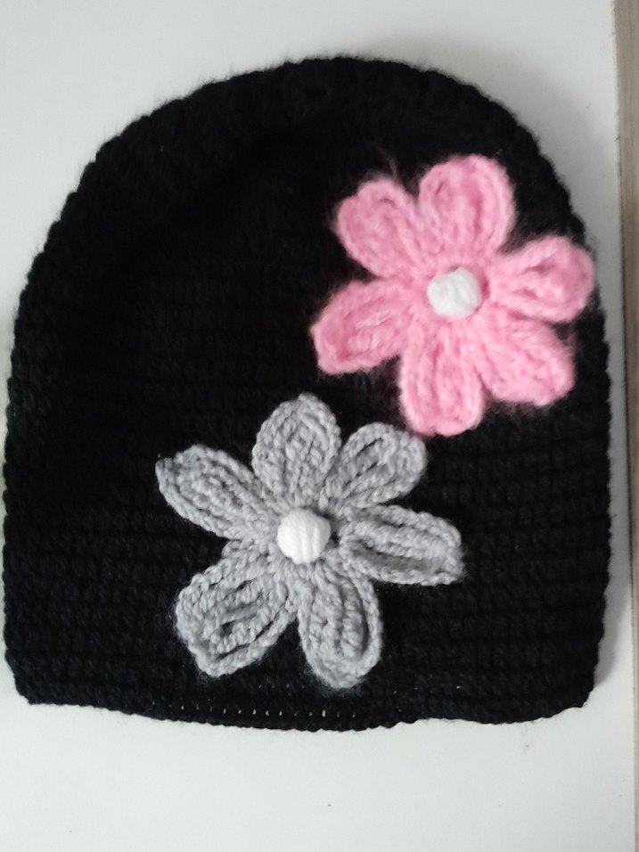 Çiçekli Siyah Örgü Bohem Bere - Görsel 2