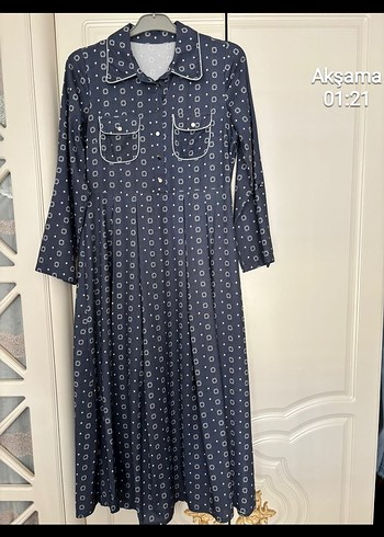 Düğmeli Lacivert Uzun Denim Elbise