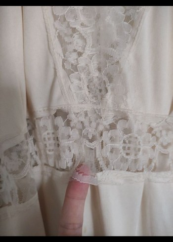 Bej Uzun Vintage Bohem Kadın Sabahlık - Görsel 5