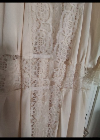 Bej Uzun Vintage Bohem Kadın Sabahlık - Görsel 2