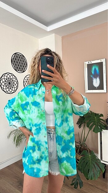 Diğer Saten Desenli Düşük Omuzlu Oversize Gömlek