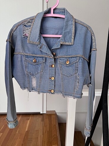 Zara taşlı kot ceket etek set