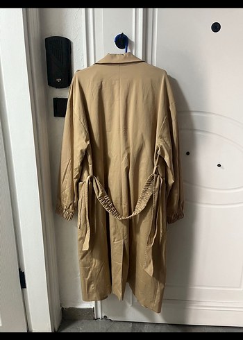 Bej Kemerli Uzun Keten Trençkot - Görsel 2