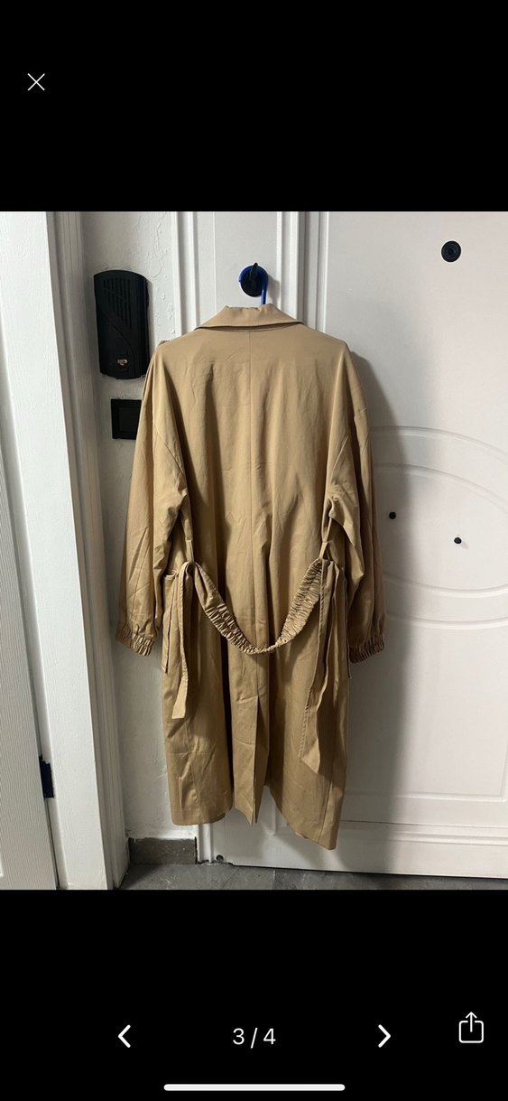 Bej Kemerli Uzun Keten Trençkot - Görsel 2