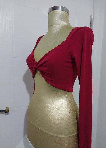 xs Beden bordo Renk Uzun Kollu crop..
