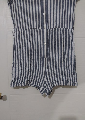 Kısa Kollu Çizgili Kadın Tulum - Görsel 4