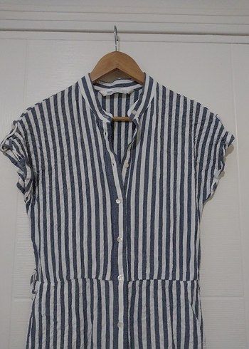 Kısa Kollu Çizgili Kadın Tulum - Görsel 3