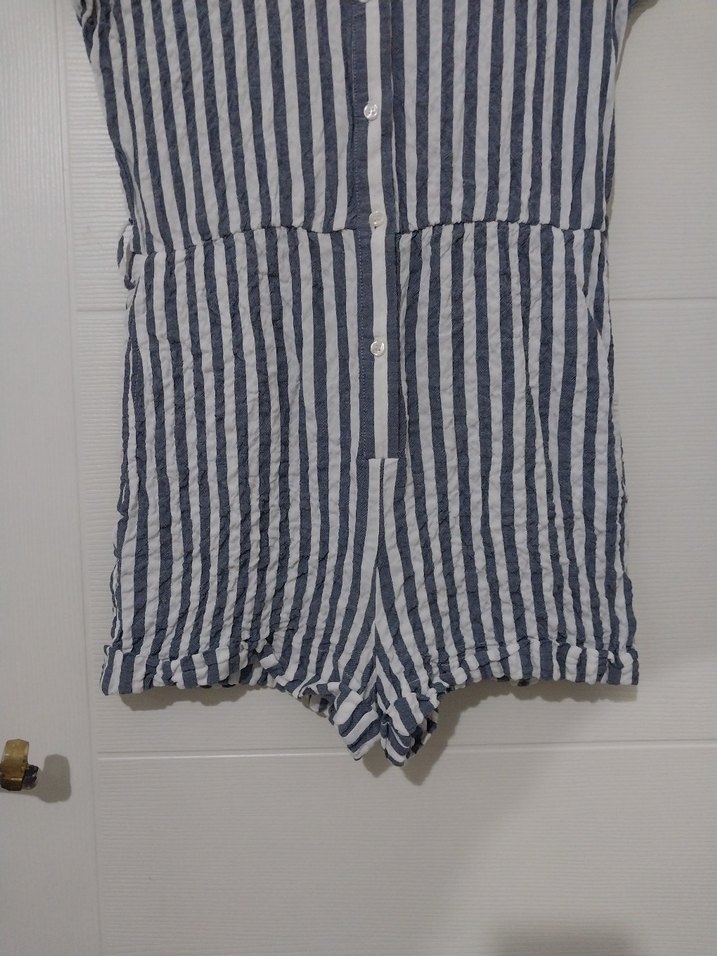 Kısa Kollu Çizgili Kadın Tulum - Görsel 4