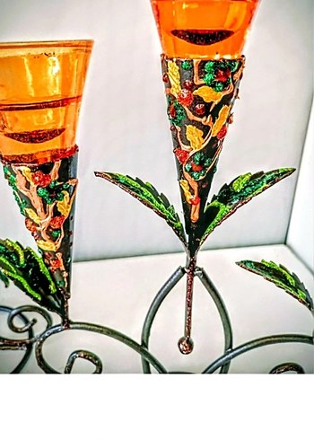 Renkli Metal Çiçek Tasarımlı Mumluk Seti - Görsel 2