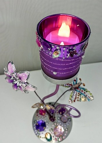 Mor Renkli Taşlı Mumluk - Görsel 2