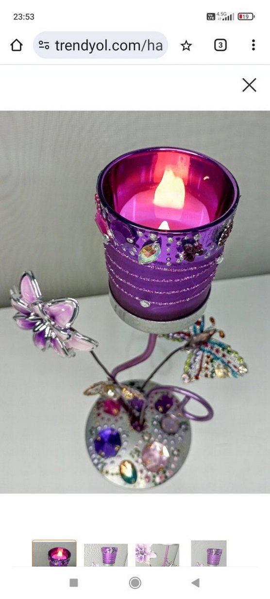 Mor Renkli Taşlı Mumluk - Görsel 2