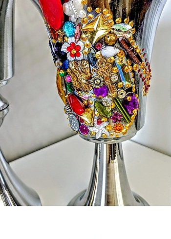 Renkli Taş Süslemeli Metal Vazolar - Görsel 2