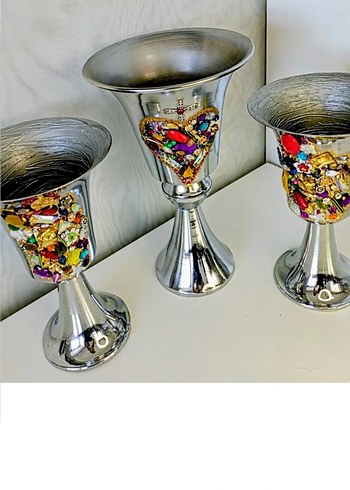 Renkli Taş Süslemeli Metal Vazolar - Görsel 3