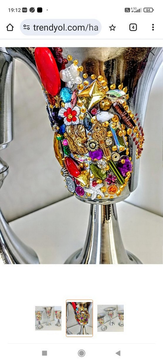 Renkli Taş Süslemeli Metal Vazolar - Görsel 2