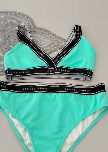Turkuaz Elastik Bantlı Mini Strappy Bikini