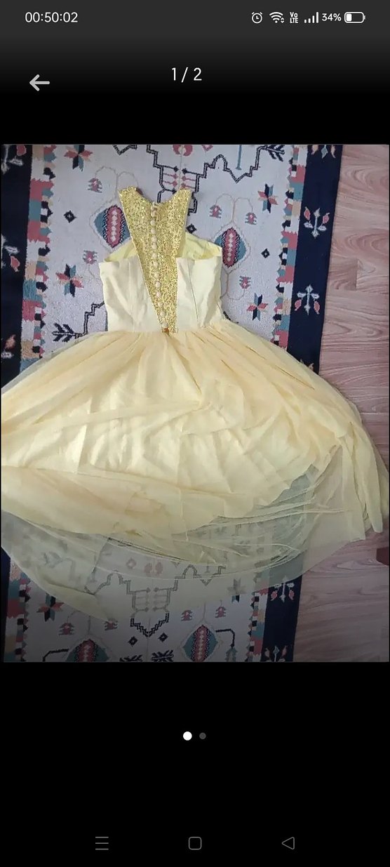 Sarı Drapeli Uzun Bohem Kadın Abiye - Görsel 2