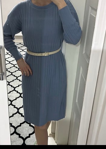 Mavi Triko Elbise - Görsel 3