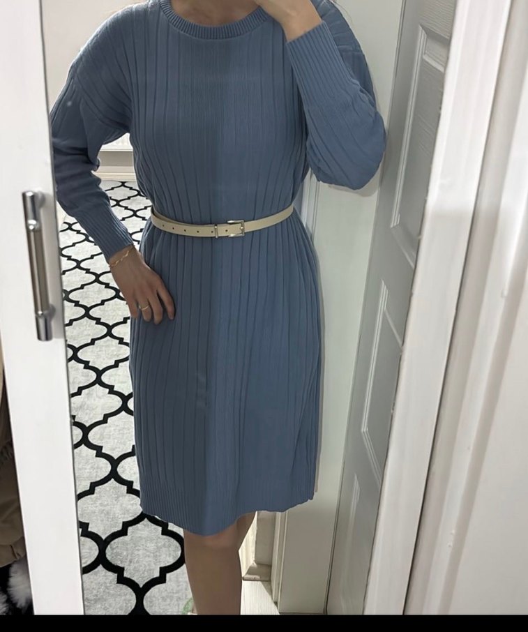 Mavi Triko Elbise - Görsel 3