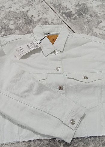 Kadın Beyaz Düğmeli Denim Ceket - Görsel 3