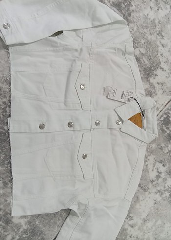 Kadın Beyaz Düğmeli Denim Ceket - Görsel 2