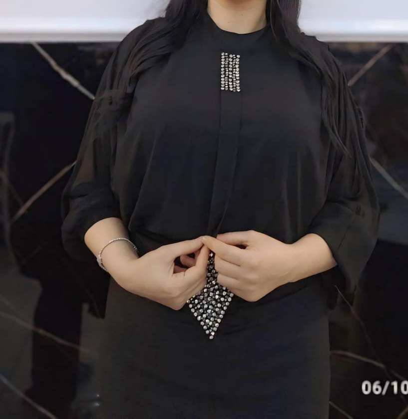 Siyah Uzun Drapeli Ofis Elbisesi - Görsel 3