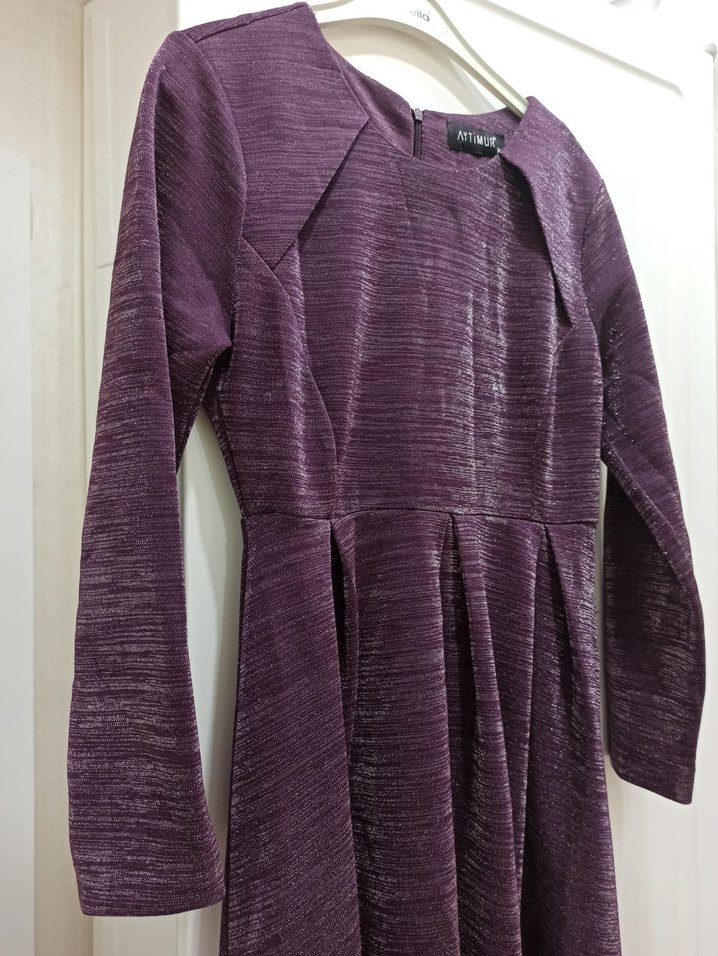 Mor Uzun Kollu Salaş Kadın Elbise - Görsel 2