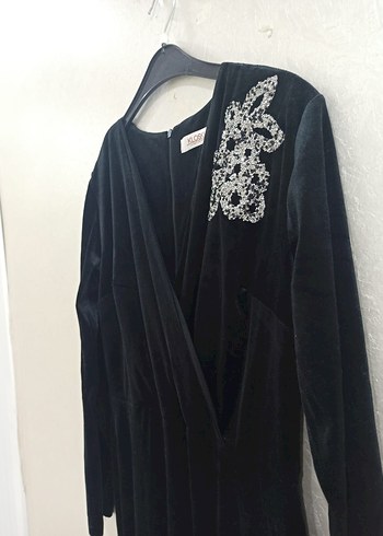 Siyah Süet Uzun Kollu Drapeli Elbise - Görsel 3