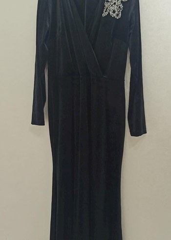 Siyah Süet Uzun Kollu Drapeli Elbise - Görsel 4