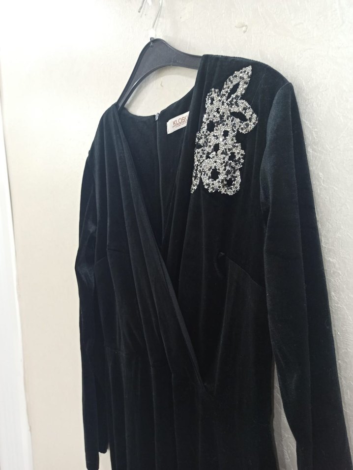 Siyah Süet Uzun Kollu Drapeli Elbise - Görsel 3