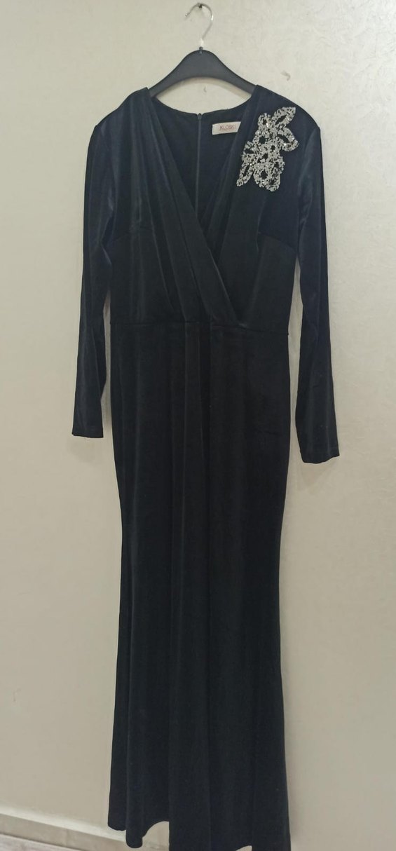 Siyah Süet Uzun Kollu Drapeli Elbise - Görsel 4