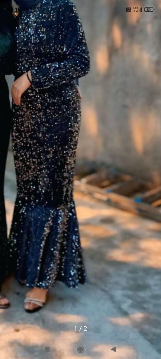 Kadın petrol mavisi Uzun Abiye Elbise - Görsel 2