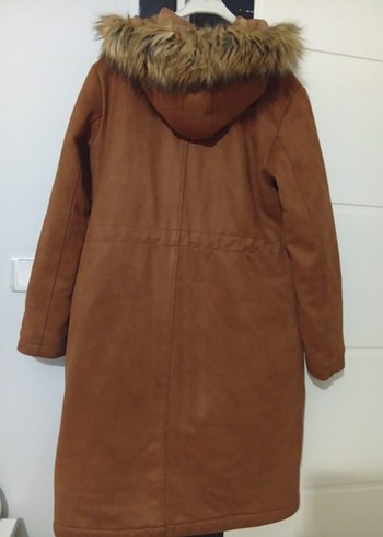 Kahverengi Süet Kadın Ceket Kürklü Kapüşonlu - Görsel 2