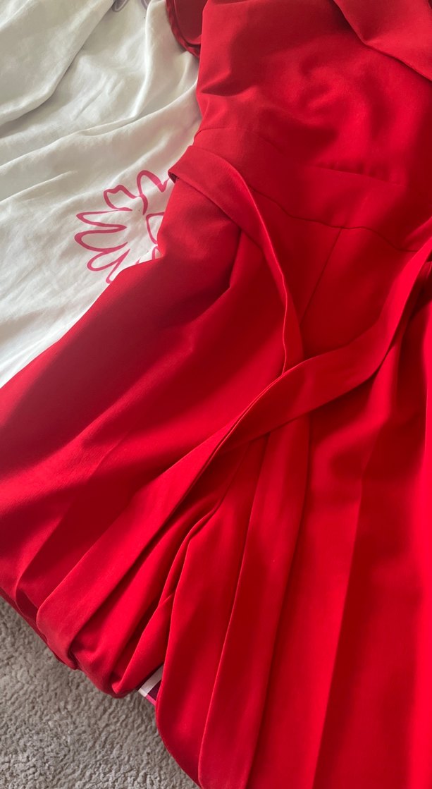 Kırmızı V Yakalı Uzun Kadın Tulum - Görsel 5